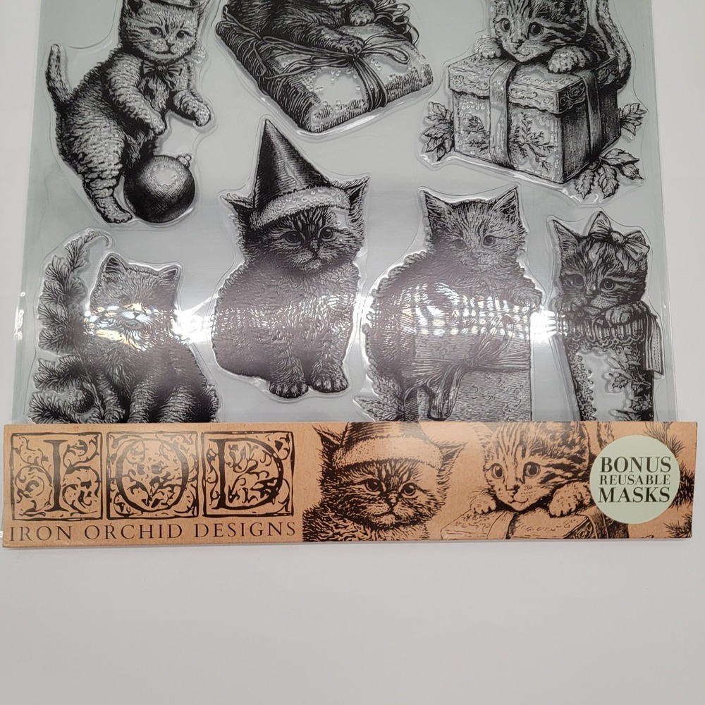 Iron Orchid Designs (IOD) Christmas Kitties Silicone Stamp Set Open Box Unused